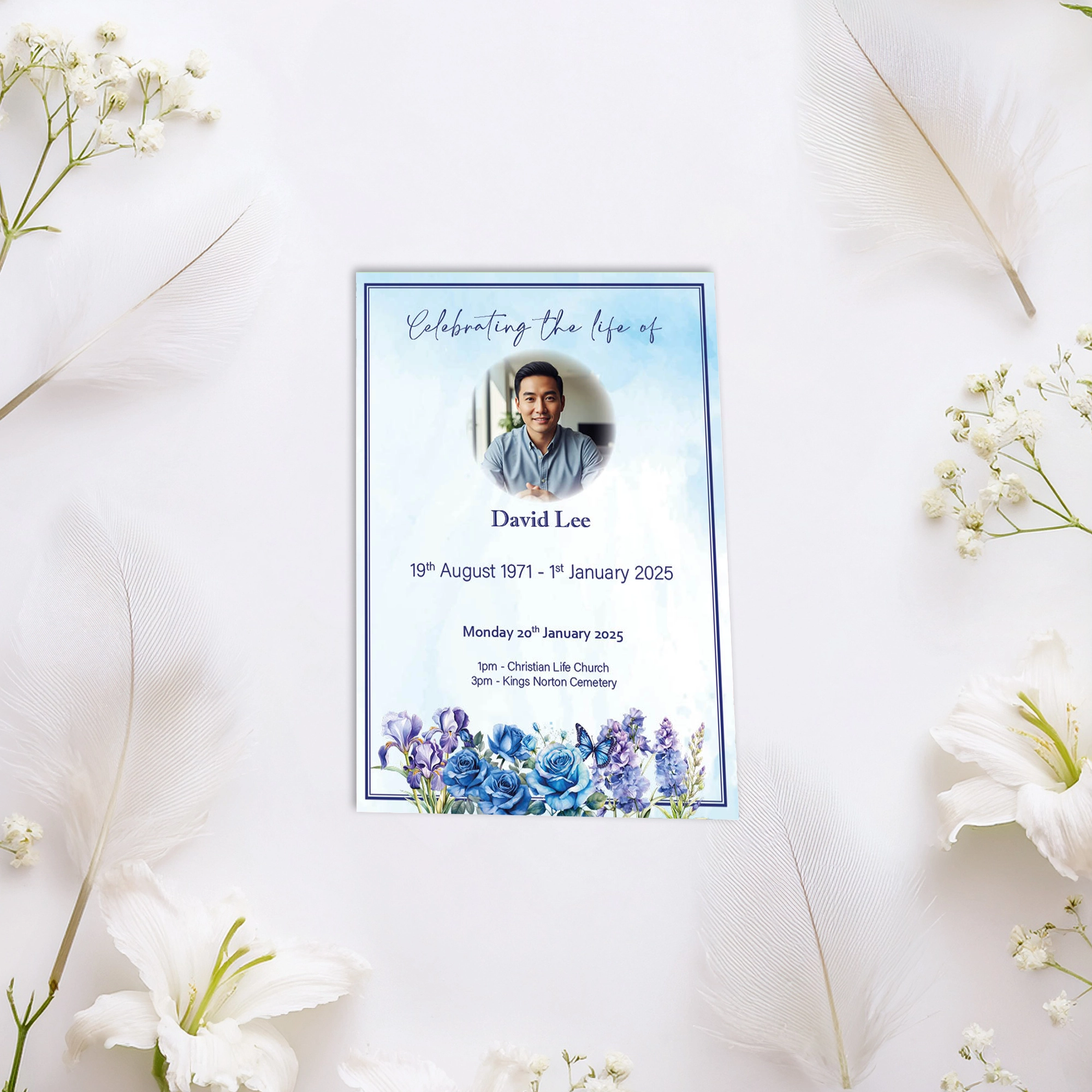 Blue Floral Framed Order of Service